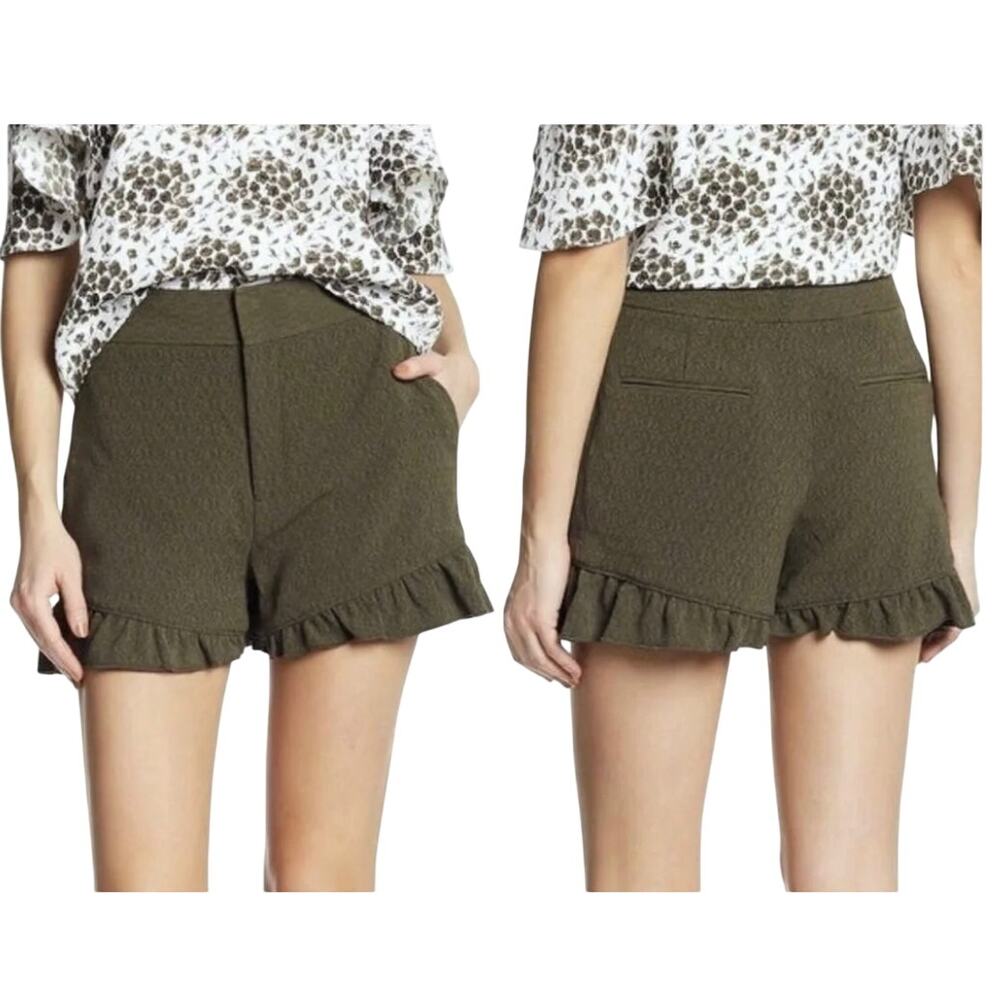 Club Mónaco Olive Green Ruffle Shorts Size 4/6